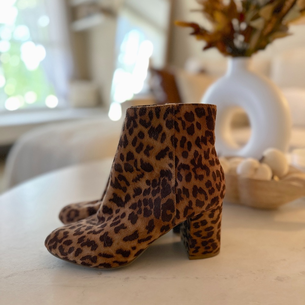 Cheetah print block heel booties
